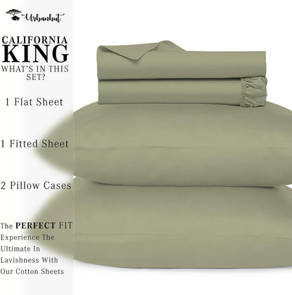 800 Thread Count Egyptian Cotton California King Size Sheets Set, Sateen Weave Luxury Hotel Bedsheets, 4 Pc Bed Sheet Sets, Fits 16" Deep Pocket - Sage