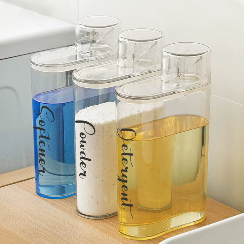 Transparent Laundry Detergent Dispenser Bottle Sealed Tank for Detergent Powder Bleach Softener Laundry Room Organization