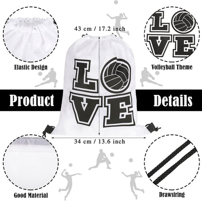 6 Pcs 17.2 Inch Volleyball Bags Gifts Volleyball Drawstring Backpack Sport Party Favors for Women Men(White)