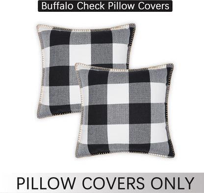 Buffalo Plaid Check Spring Throw Pillow Covers 20X20 Set of 2, Outdoor Decorative Farmhouse Pillow Covers with Stitched Edge for Bed Couch Sofa, Black and White