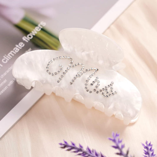 Hair Clip, White Acrylic Mrs Hair Clip with Double-Side Rhinestone Mrs Logo, Wedding Gift for Bride, Bridal Shower, Bachelorette Party Decorations Accessory, Bride Birthday