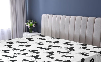 Horses Fitted Sheet, Farm Animal Silhouettes with Various Poses Galloping Trotting Cantering and Loping, Soft Decorative Fabric Bedding All-Round Elastic Pocket, Twin Size, Black
