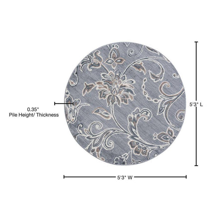 Madison Floral Gray 6 Ft. round Indoor Area Rug