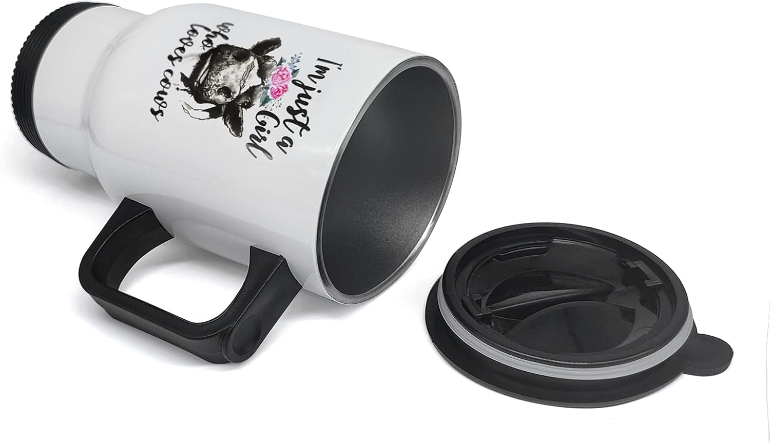 Valentines I M Just a Girl Who Loves Cows Flower Women Stuff 13.5Oz Print Cup Cow Gifts for Women Stainless Steel Tumbler Kitchen Decor - Gift Idea for Cow Lovers Stuff Farm Animal