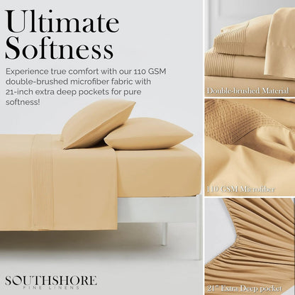 Deep Pocket Twin XL Sheet Set with 21" Deep Twin XL Fitted Sheet, with 1 Pillow Case Standard Size | Hotel Luxury Quality | Easy Care, No-Shrink Microfiber Sheets | Gold