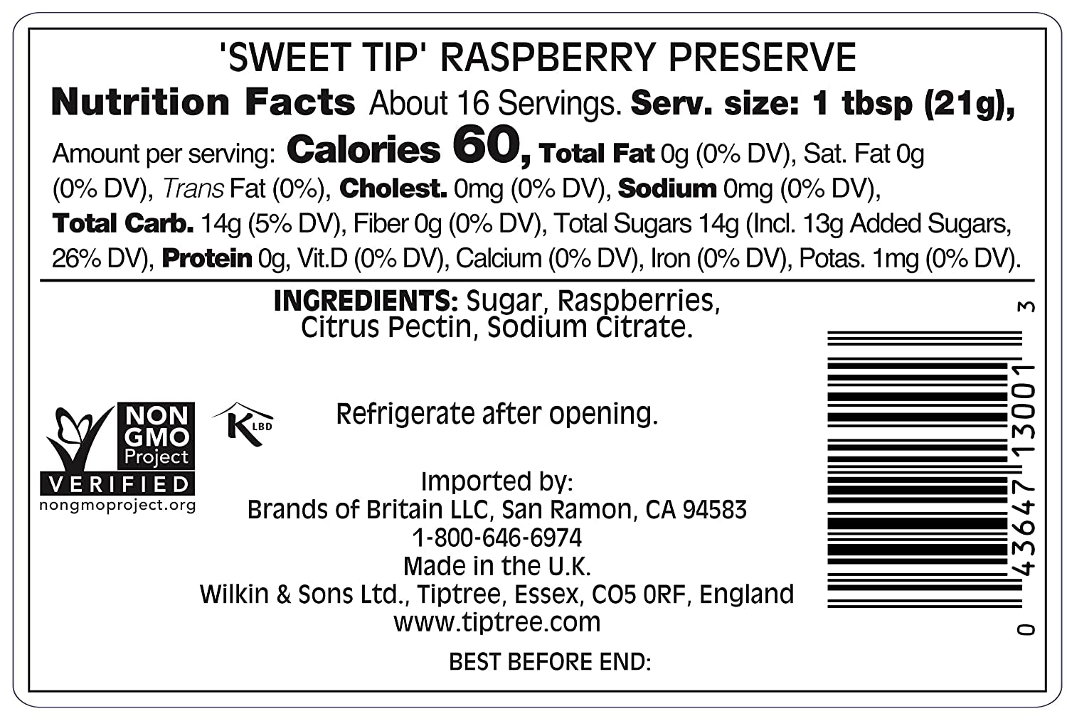Sweet Tip Raspberry Preserve, 12 Ounce Jar