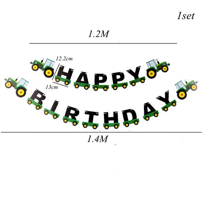 1Set Farm Theme Green Tractor Inflatable Balloons Happy Birthday Party Decoration Kids Birthday Excavator Vehicle Banner