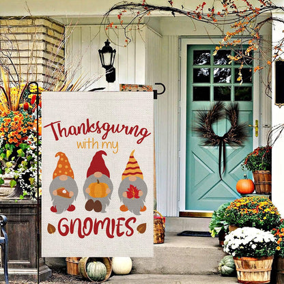 Thanksgiving Garden Flags for Outside,Fall Thankful Gnomes with Pumpkins Yard Flags,Small Seasonal Garden Decor for Rustic Farmhouse Lawn Outdoor Outside,12X18 Inch Double Sided