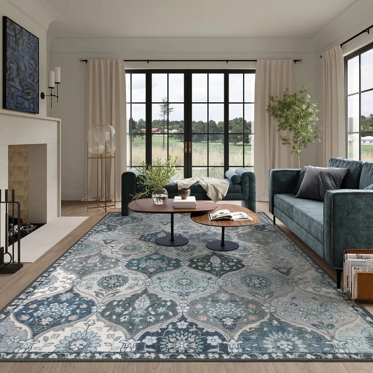 5'X7' Area Rug for Living Room Non-Slip Moroccan Indoor Washable Rug Ultra-Thin Foldable Soft Carpet Floral Accent Throw Rug for Kitchen Entryway Bathroom Bedroom Office Carpet,Grey