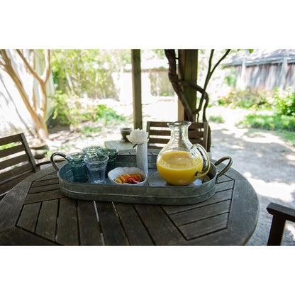 Oval Galvanized Metal Tray with Handles