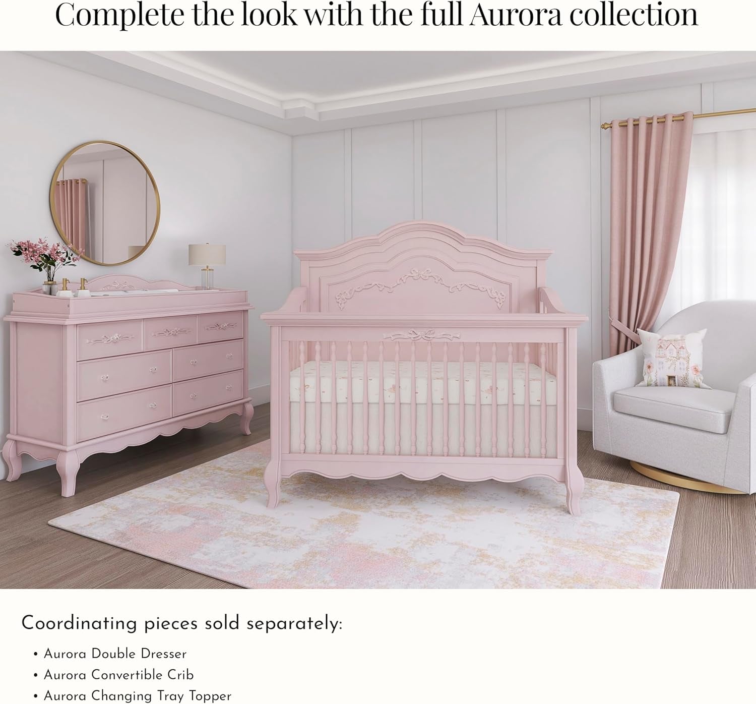 Aurora 7 Drawer Double Dresser, Dusty Rose