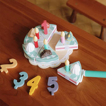 Kids Gifts Fashion Pretend Play Cutting Wooden Simulation Cream Strawberry Birthday Cake Toy with Candles Early Education