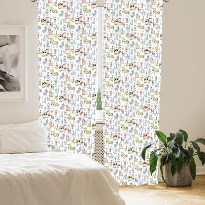 Animal Curtains, Cow Horse Pigs Chicken Sheep Farmhouse Mascots Cartoon Print, Window Treatments 2 Panel Set for Living Room Bedroom, Pair of - 28" X 63", Black