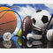 Sports Bath Mat, Sports Equipment Football Soccer Darts Ice Hockey Baseball Basketball Theme, Plush Bathroom Decor Mat with Non Slip Backing, 30.2" X 20", Black Orange Blue