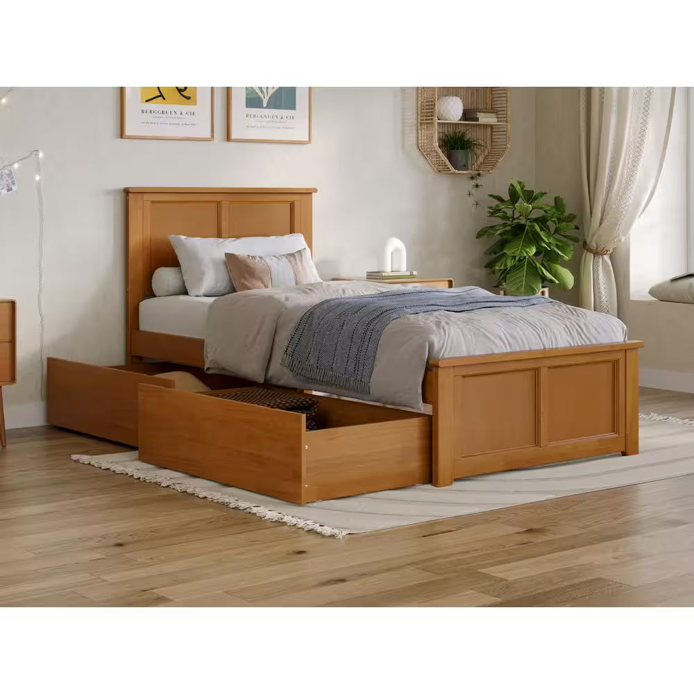 Madison Walnut Full Platform Bed with Matching Foot Board and 2 Urban Bed Drawers