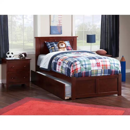 Madison Walnut Full Platform Bed with Flat Panel Foot Board and Twin Size Urban Trundle Bed