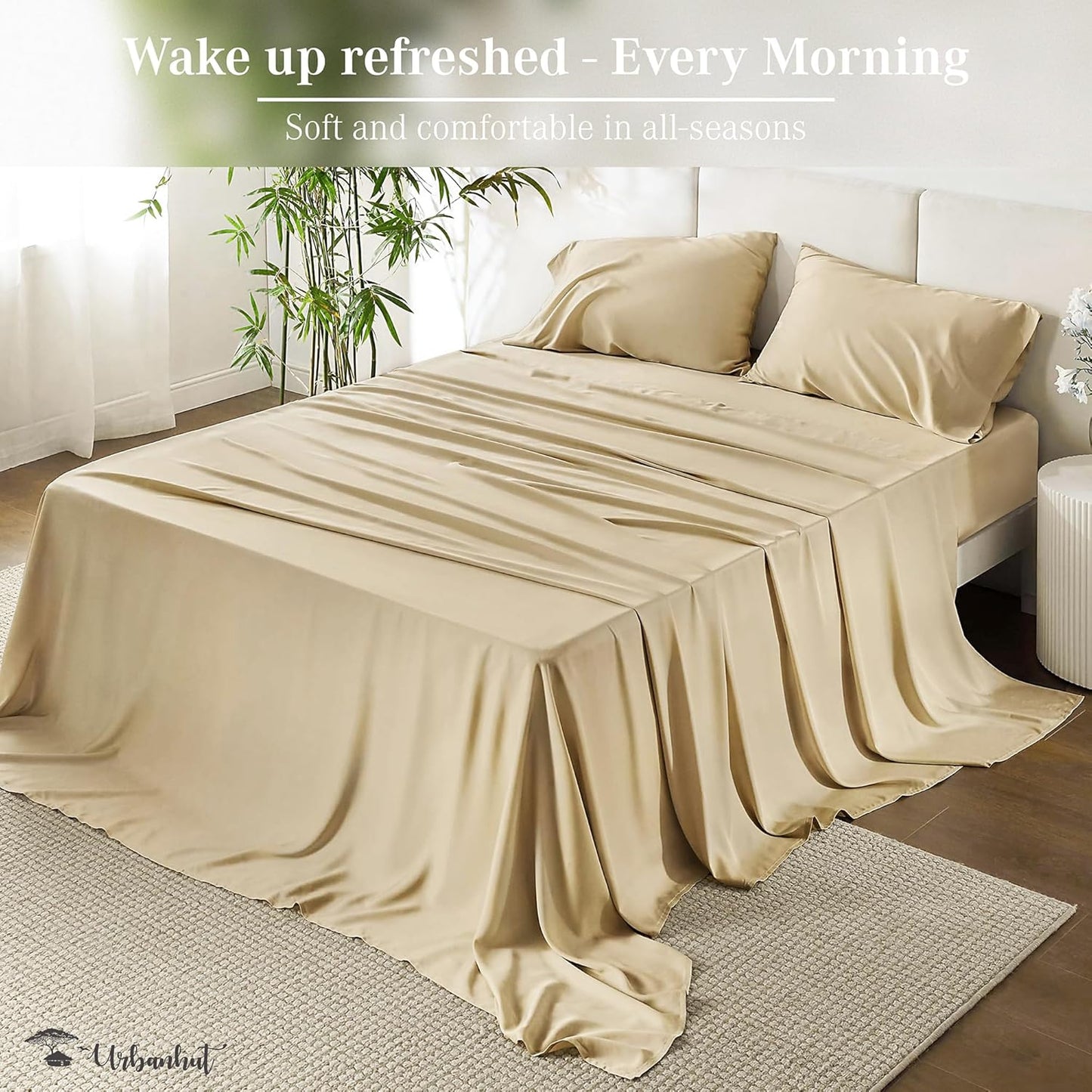 Twin Size Sheets 100% Pure Cotton, 1000 Thread Count 3 Pc Bed Sheet Sets, Soft & Breathable, Luxury Hotel Sheets Fits 16" Elasticized Deep Pocket, Sateen Weave, Solid, Sand