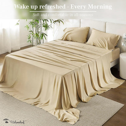 Twin Size Sheets 100% Pure Cotton, 1000 Thread Count 3 Pc Bed Sheet Sets, Soft & Breathable, Luxury Hotel Sheets Fits 16" Elasticized Deep Pocket, Sateen Weave, Solid, Sand