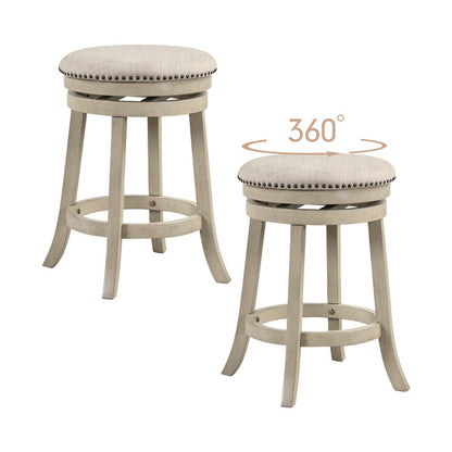 24/26.5 Inches Swivel Bar Stools Set of 2 Wth Wooden Frame
