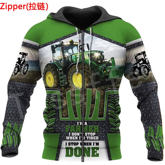 Worker Farmer Tractor Instrument Funny Newfashion Long Sleeves 3Dprint Zipper/Hoodies/Sweatshirts/Jacket/Men/Women A-11