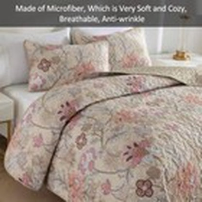 Floral Quilt Set Size Botanical Bedspread Bedding Sets Soft Queen Khaki