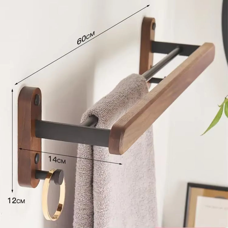 Walnut Wood Black Bathroom Hardware Set Bathroom Towel Rack Towel Rack Toilet Paper Holder Towel Bar Shelf Bathroom Accessories