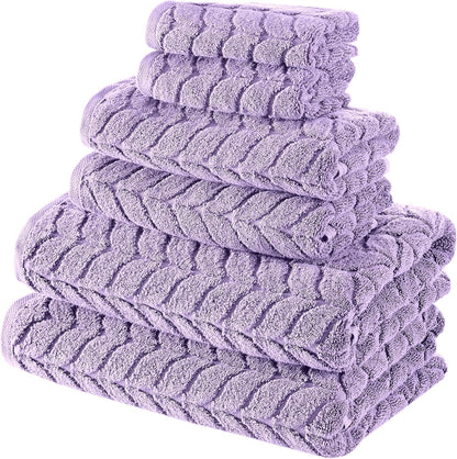 Turkish Bath Towels, Soft Plush Jacquard Luxury Bath Towels, Quick Dry Towel Set (Lavender, 6 Pcs Towel Set)