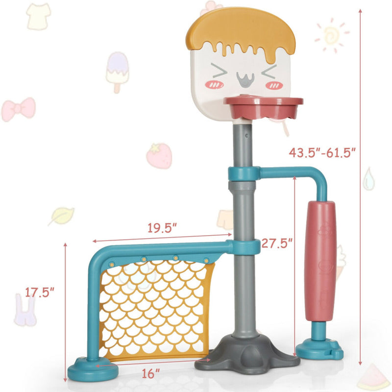 3-In-1 Height Adjustable Basketball Stand Set with Soccer and Roller