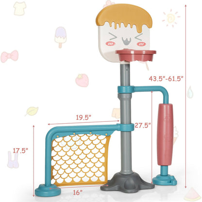 3-In-1 Height Adjustable Basketball Stand Set with Soccer and Roller
