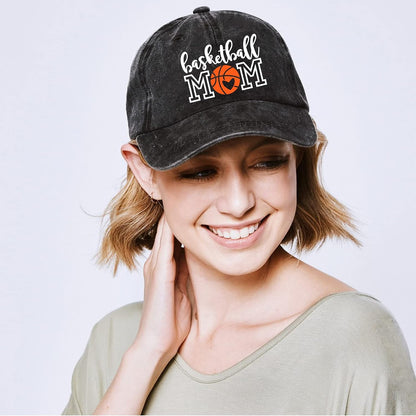 Distressed Basketball Mom Baseball Cap for Women, Adjustable Washed Dad Hat for Mama