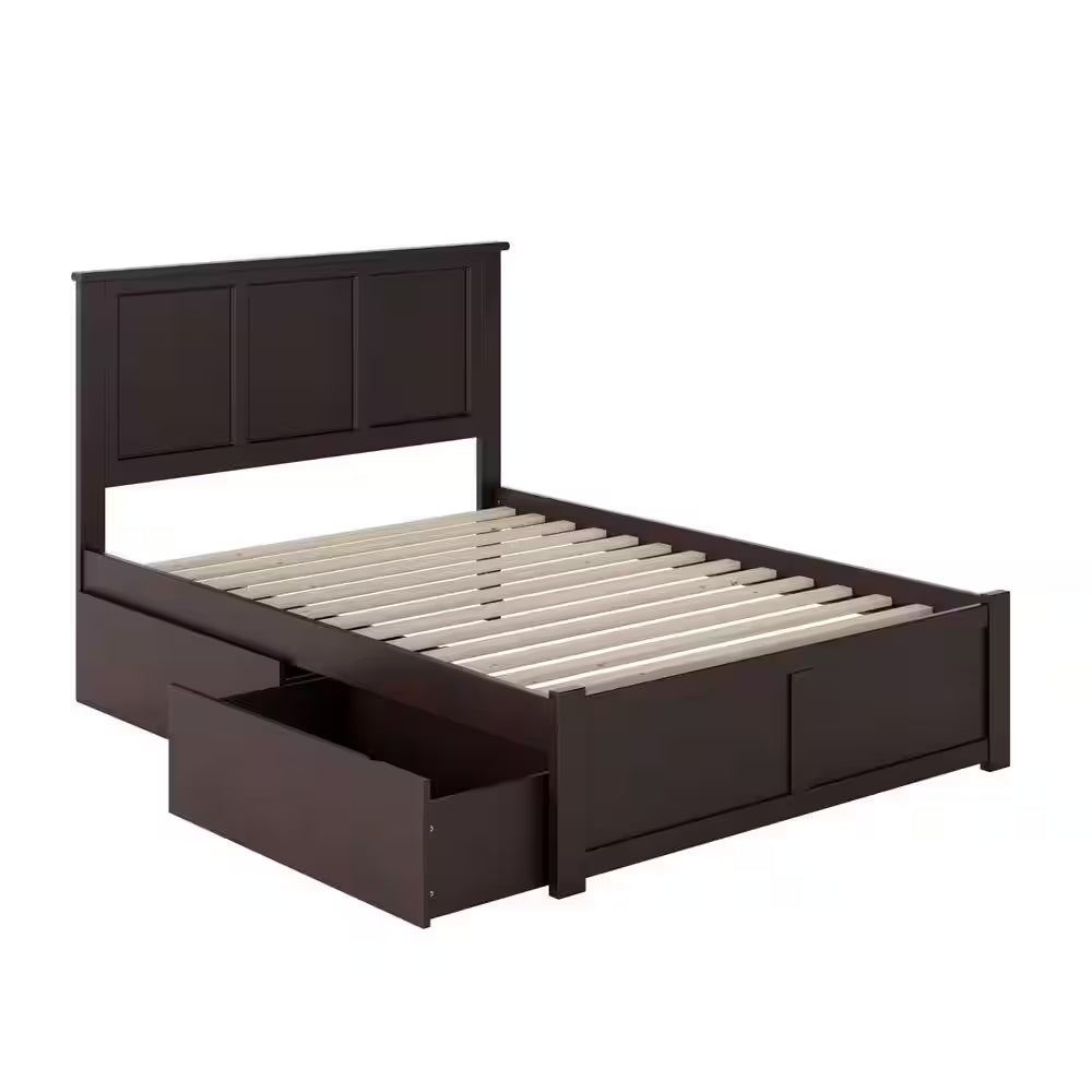 Madison Full Platform Bed with Flat Panel Foot Board and 2-Urban Bed Drawers in Espresso