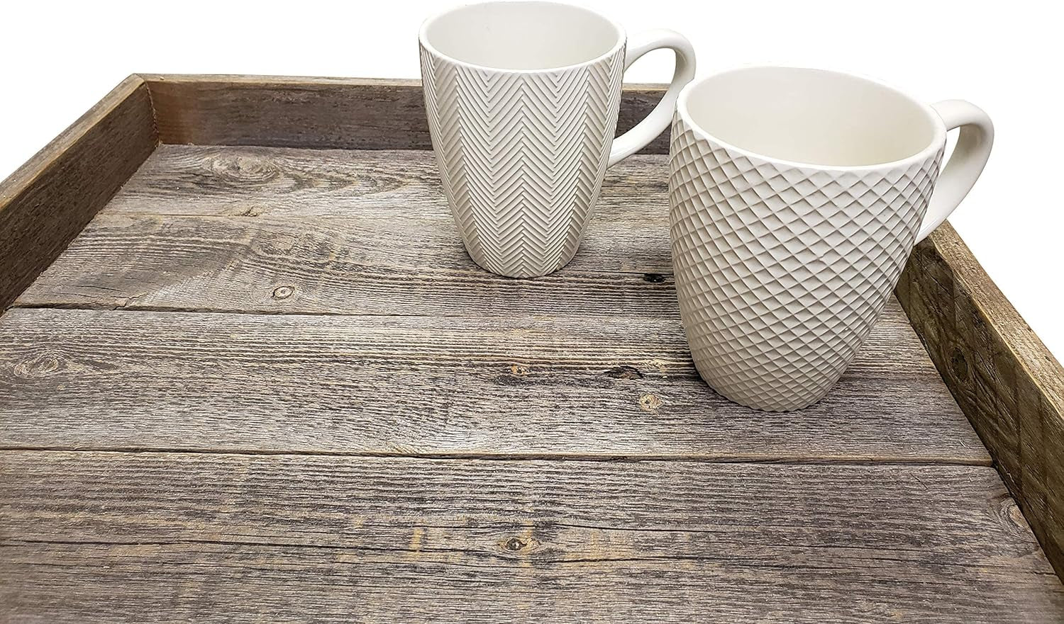 Farmhouse Rustic Weathered Reclaimed Wood 18 X 18 Inch Square Ottoman Tray for Coffee Table or Kitchen Counter Decor