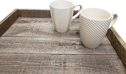 Farmhouse Rustic Weathered Reclaimed Wood 18 X 18 Inch Square Ottoman Tray for Coffee Table or Kitchen Counter Decor