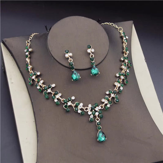Luxury Crystal Bridal Jewelry Sets for Women Pink Tiaras Necklaces Earrings Set Bride Wedding Dress Birthday Crown Set Accessory