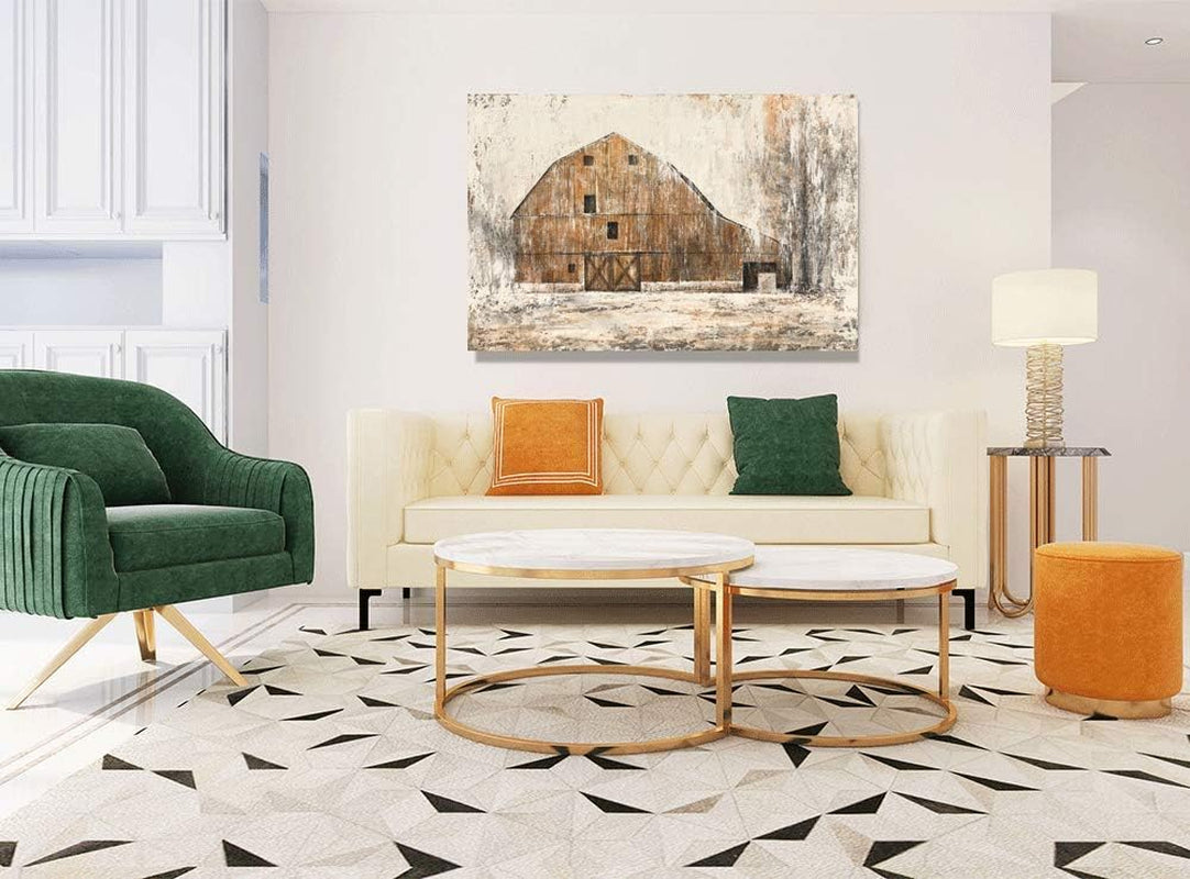 Farmhouse Rustic Wall Decor Hand Painted Barn Canvas Wall Art Painting Country Pictures Artwork for Living Room Bedroom Bathroom