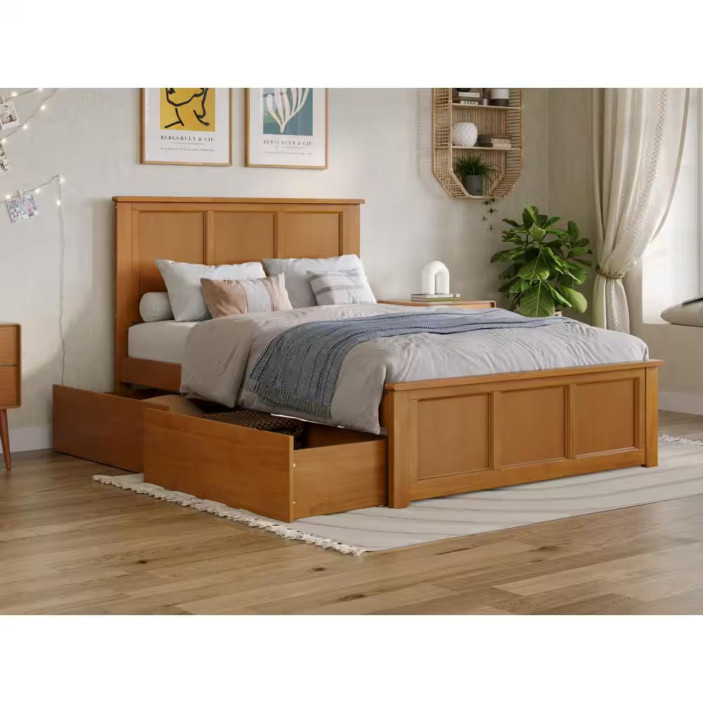 Madison Walnut Full Platform Bed with Matching Foot Board and 2 Urban Bed Drawers