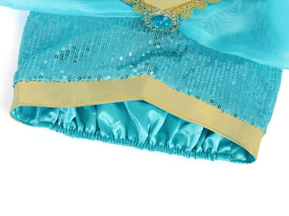 Jasmine Costume for Girls Sequined Princess Dress up Blue with Accessories