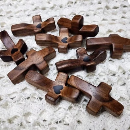 3Pcs Cross My Heart Encouragement Gift Handheld Wooden Cross with Epoxy Heart to Carry in Pocket Emotional Support