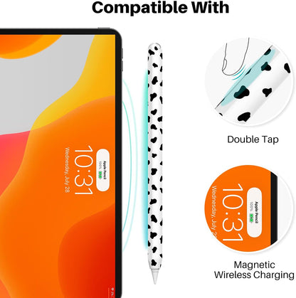 Cow Print Case for Apple Pencil 2Nd Generation Case Cover Silicone Protective Sleeve Skin Accessories with 10Pcs Apple Pencil Tips Cover (Black)