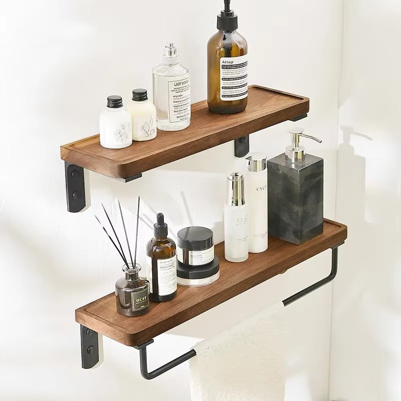 Walnut Wood Black Bathroom Hardware Set Bathroom Towel Rack Towel Rack Toilet Paper Holder Towel Bar Shelf Bathroom Accessories