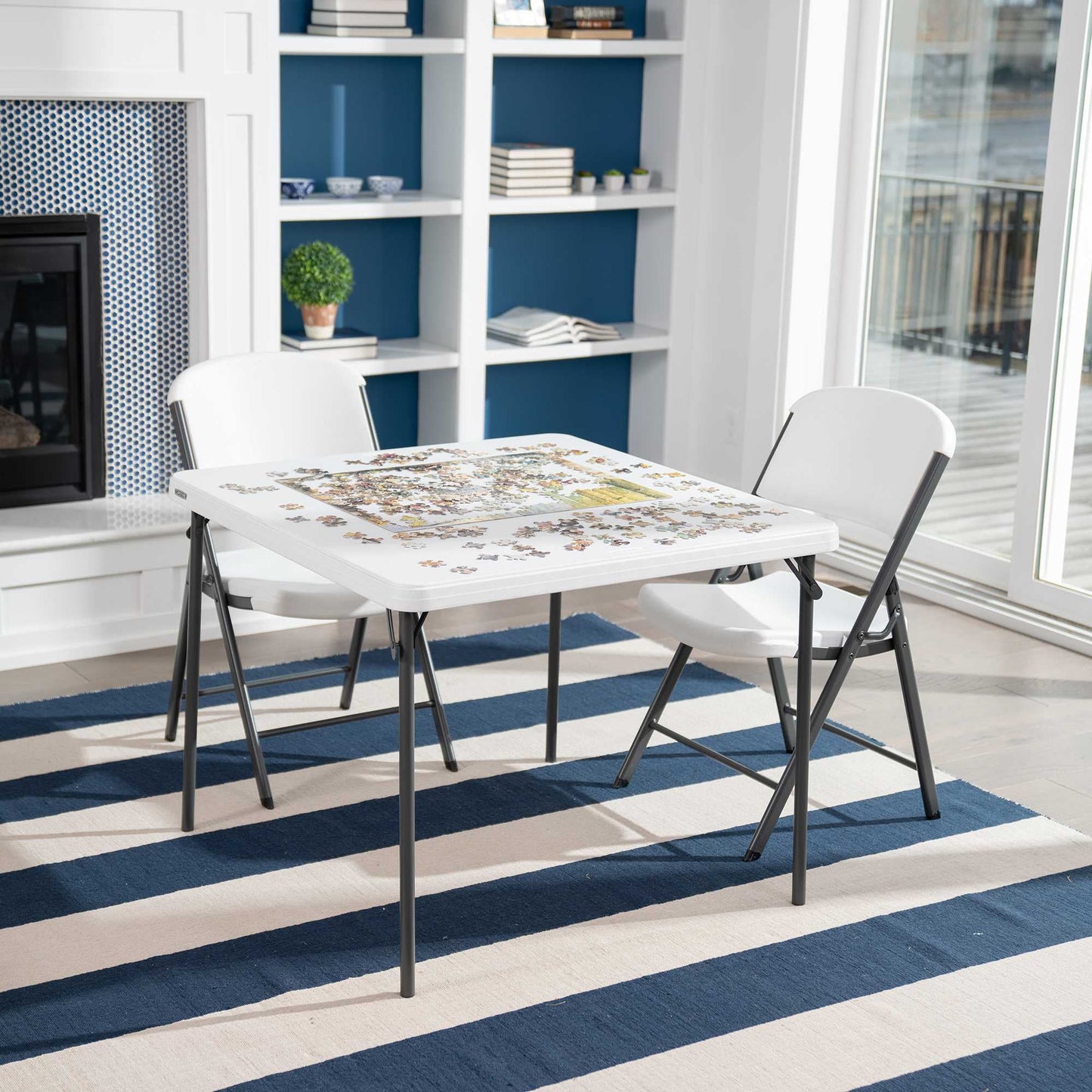 37 Inch Square Folding Table, Indoor/Outdoor Commercial Grade, White Granite (80783)