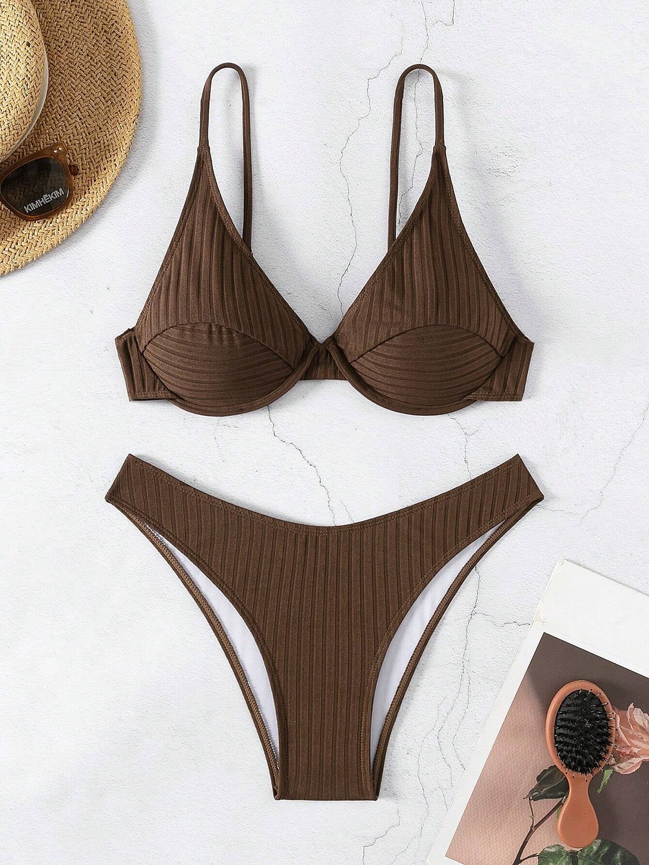Swim Summer Beach Solid Color Two-Piece Bikini Set Bathing Suit