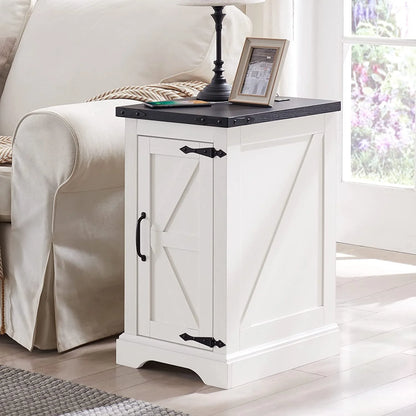 Farmhouse Nightstand with Charging Station, Wood End Table Side Table, Black