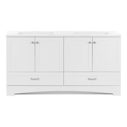 Lancaster 61 In. Double Sink White Bath Vanity with White Cultured Marble Top (Assembled)