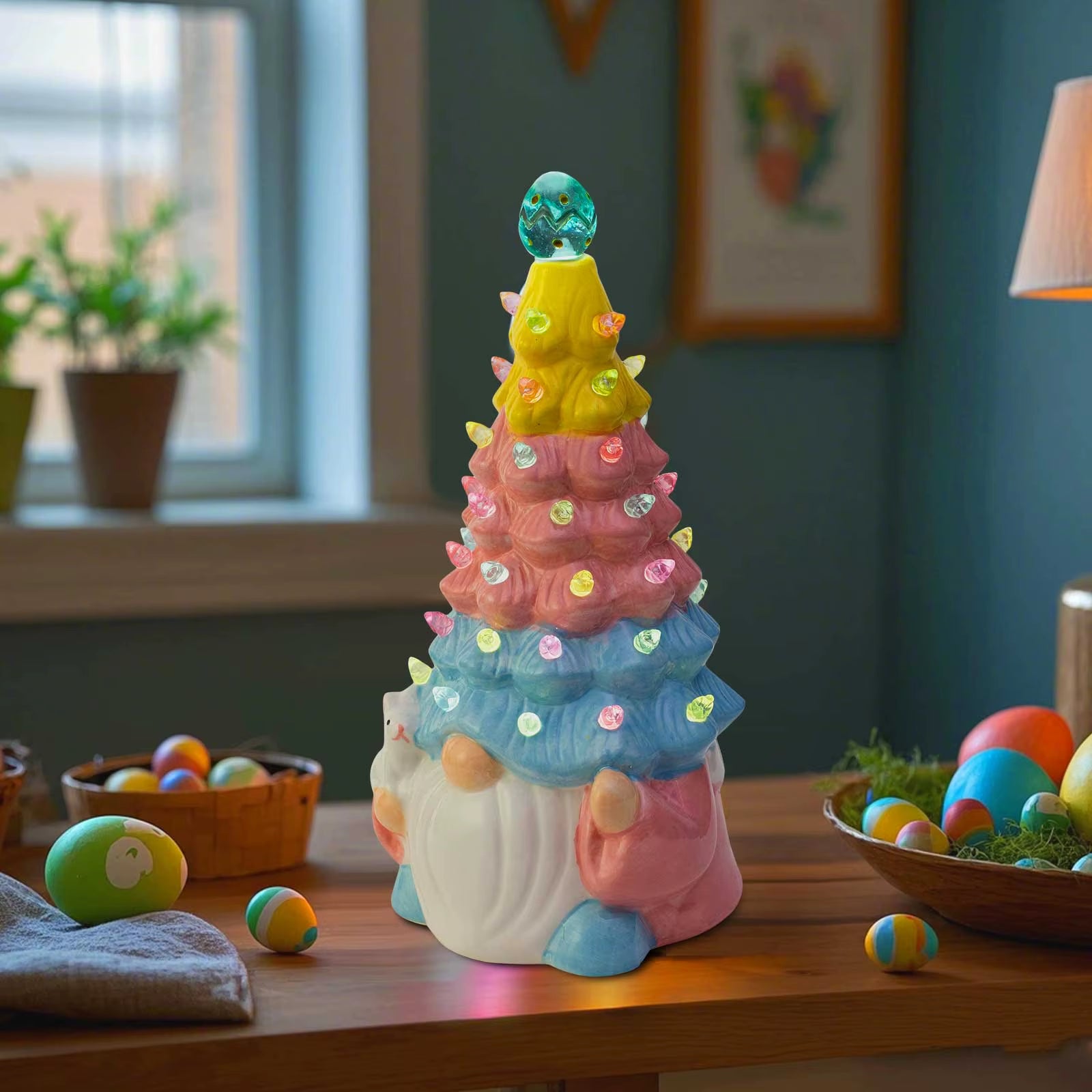 Easter Gnome Decoration LED Light Spring Bunny Collection Figurine Ceramic Faceless Doll Holiday Decor Home Indoor Tables Decor