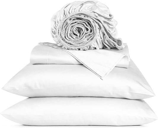 800 Thread Count Egyptian Cotton Sheets Queen Size, Long Staple Bed Sheets, 4 Pc Bed Sheet Sets for Queen Size Bedding, Sateen Weave Luxury Hotel Bed Sheets Fits 16" Deep Pocket - White