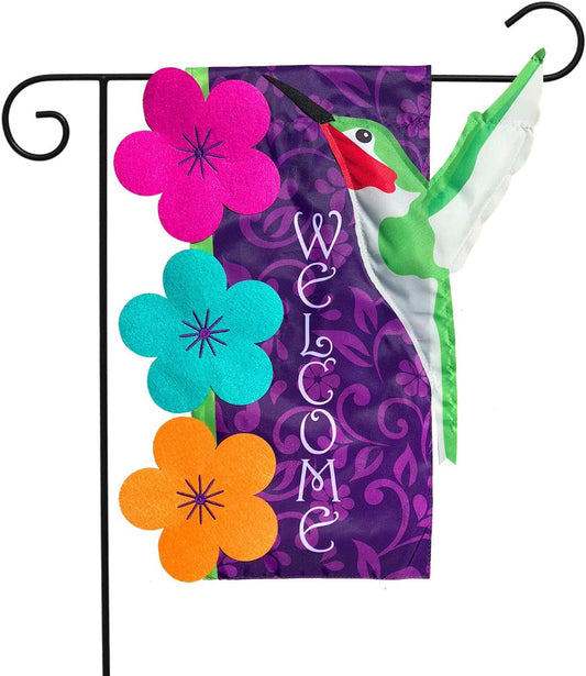 Hummingbird Applique Spring Garden Flag Welcome Sculpted 12.5" X 18"