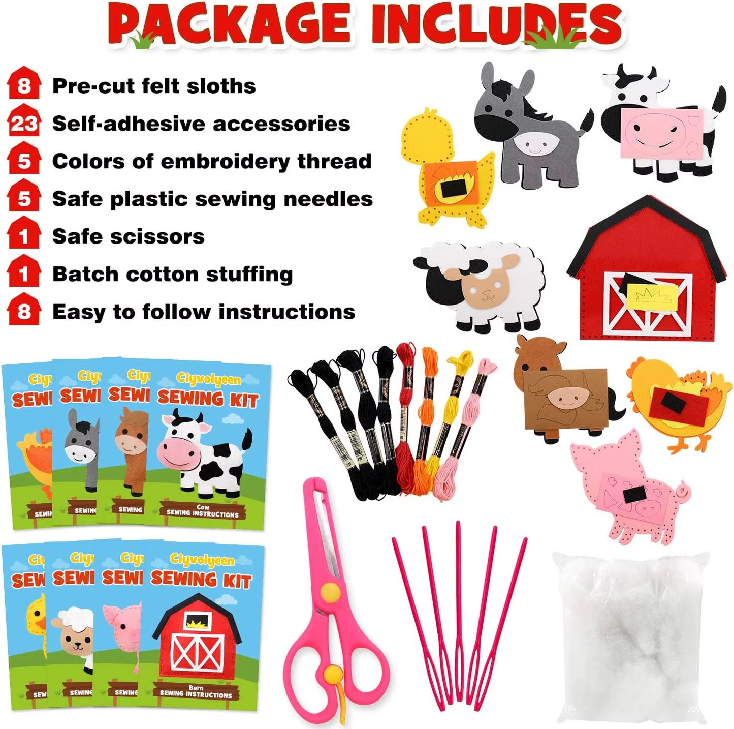 Farm Animals Sewing Craft Kit Felt Animal DIY Craft Sewing Kit for Girls and Boys Educational Sewing Kit for Kids