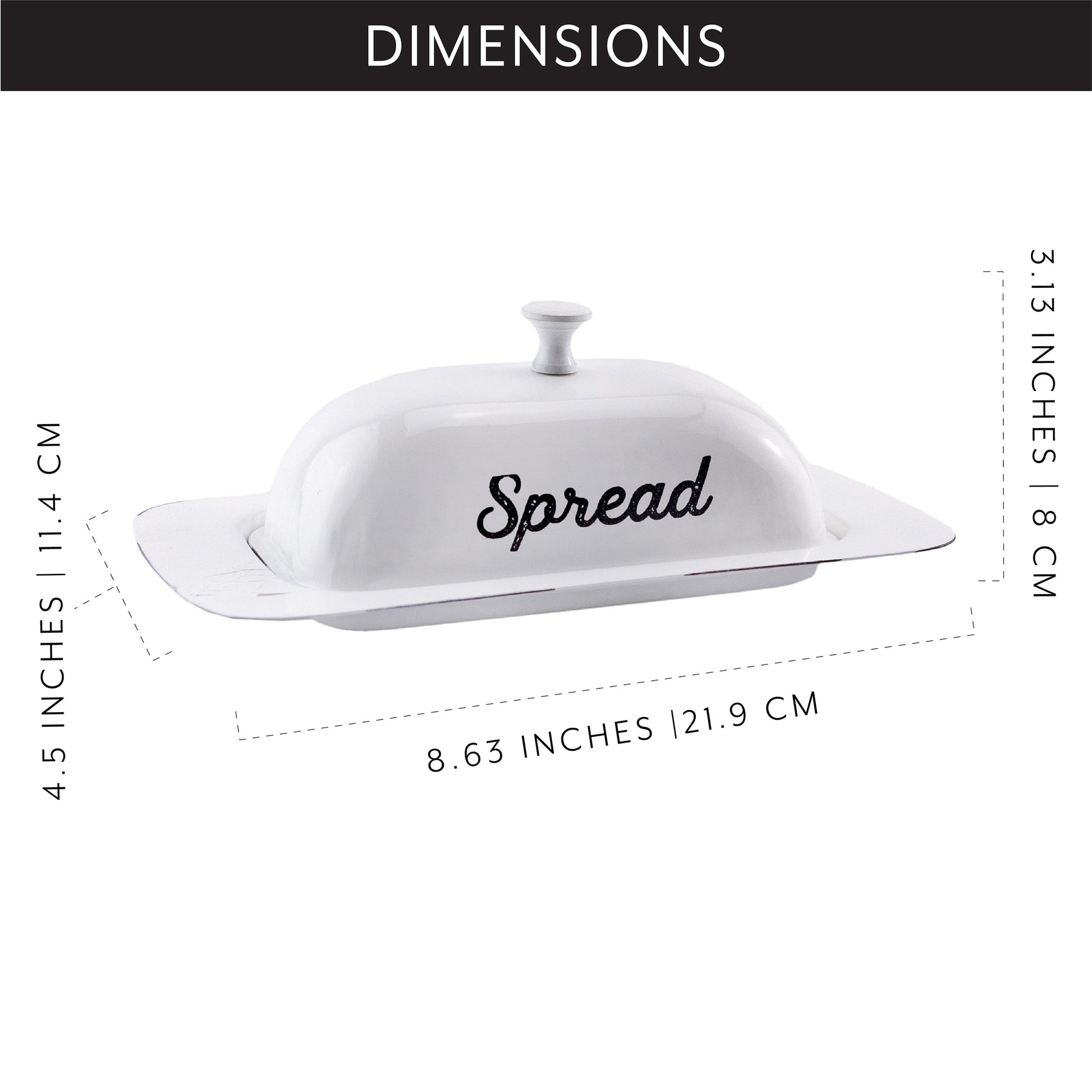 Large Enamelware Butter Dish (White); Farmhouse Enamel Butter Serving Dish W/ Lid