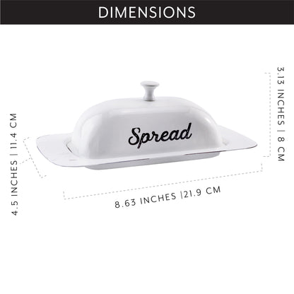 Large Enamelware Butter Dish (White); Farmhouse Enamel Butter Serving Dish W/ Lid